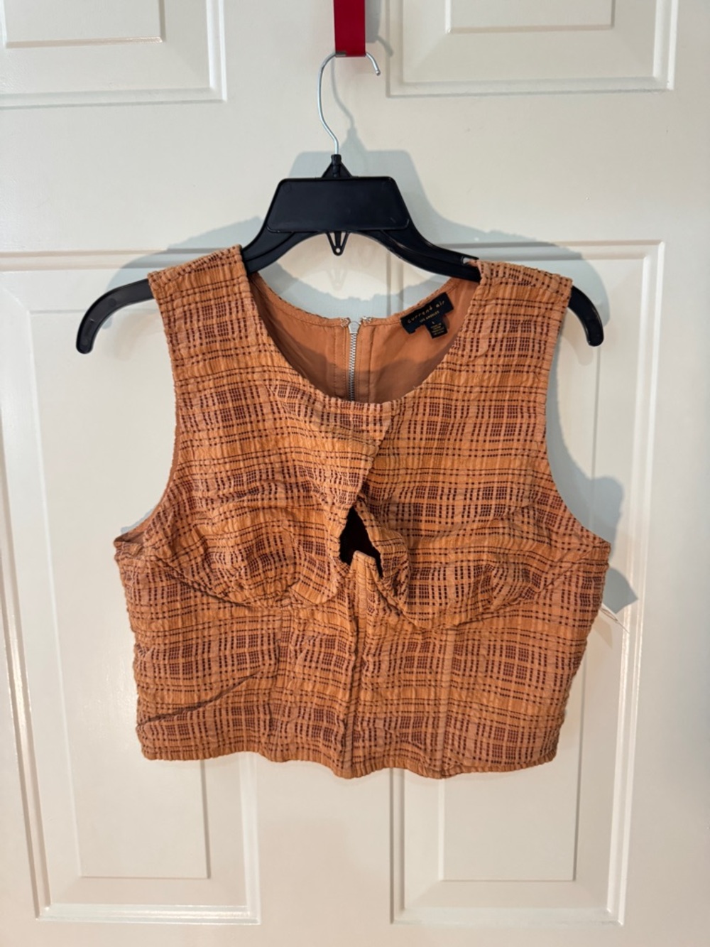 Current Air Funky Orange Plaid Cropped Shell Top Size L